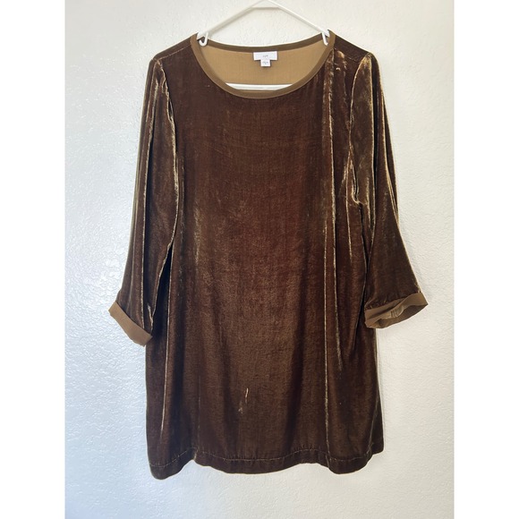 J.Jill Tops - J.Jill Brown Silk Rayon Velvet Tunic Top  3/4 Sleeve Size Medium Fairy Grudge